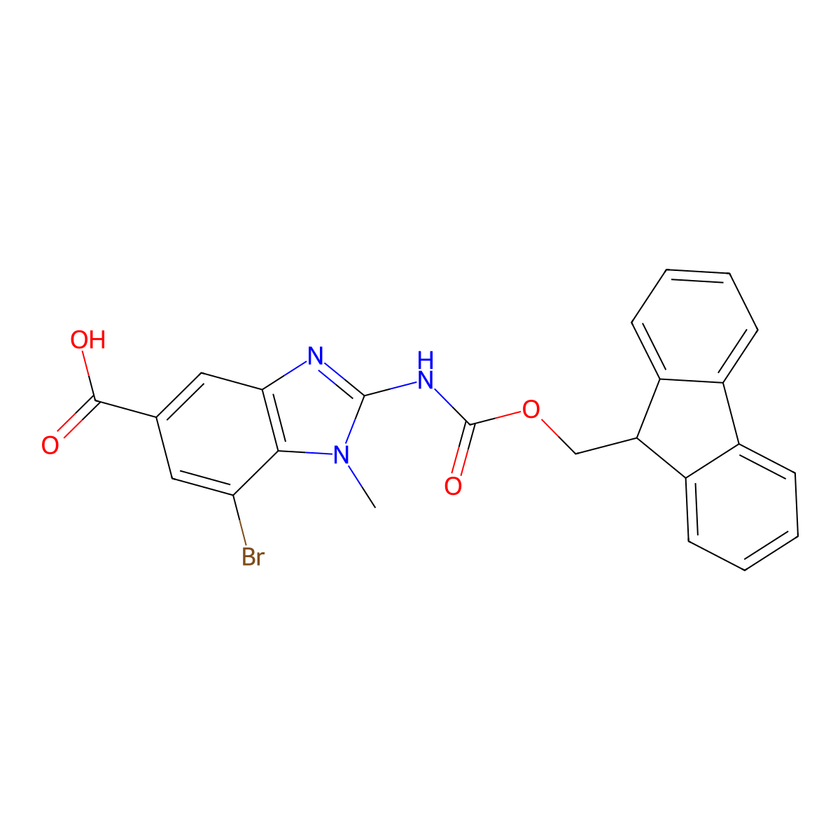 7-bromo-2-({[(9H-fluoren-9-yl)methoxy]carbonyl}amino)-1-methyl-1H-1,3-benzodiazole-5-carboxylic acid molecular structure, CAS 2580241-61-6