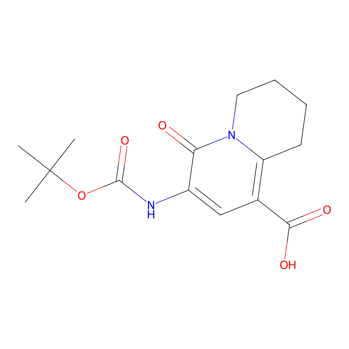 7-{[(tert-butoxy)carbonyl]amino}-6-oxo-2,3,4,6-tetrahydro-1H-quinolizine-9-carboxylic acid molecular structure, CAS 2580242-14-2
