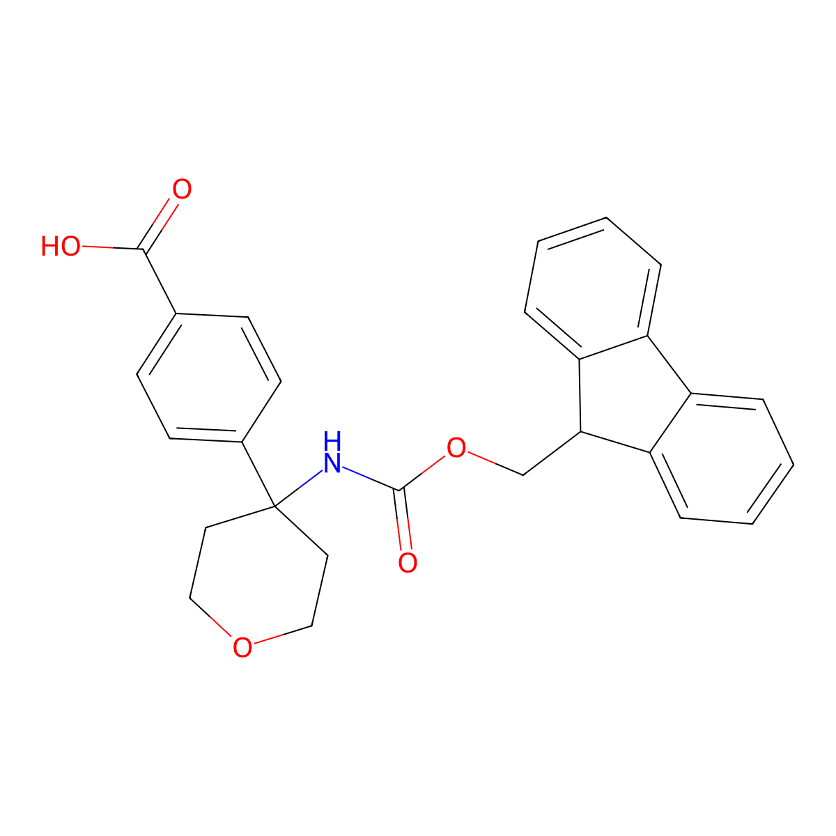 4-[4-({[(9H-fluoren-9-yl)methoxy]carbonyl}amino)oxan-4-yl]benzoicacid molecular structure, CAS 2580242-24-4