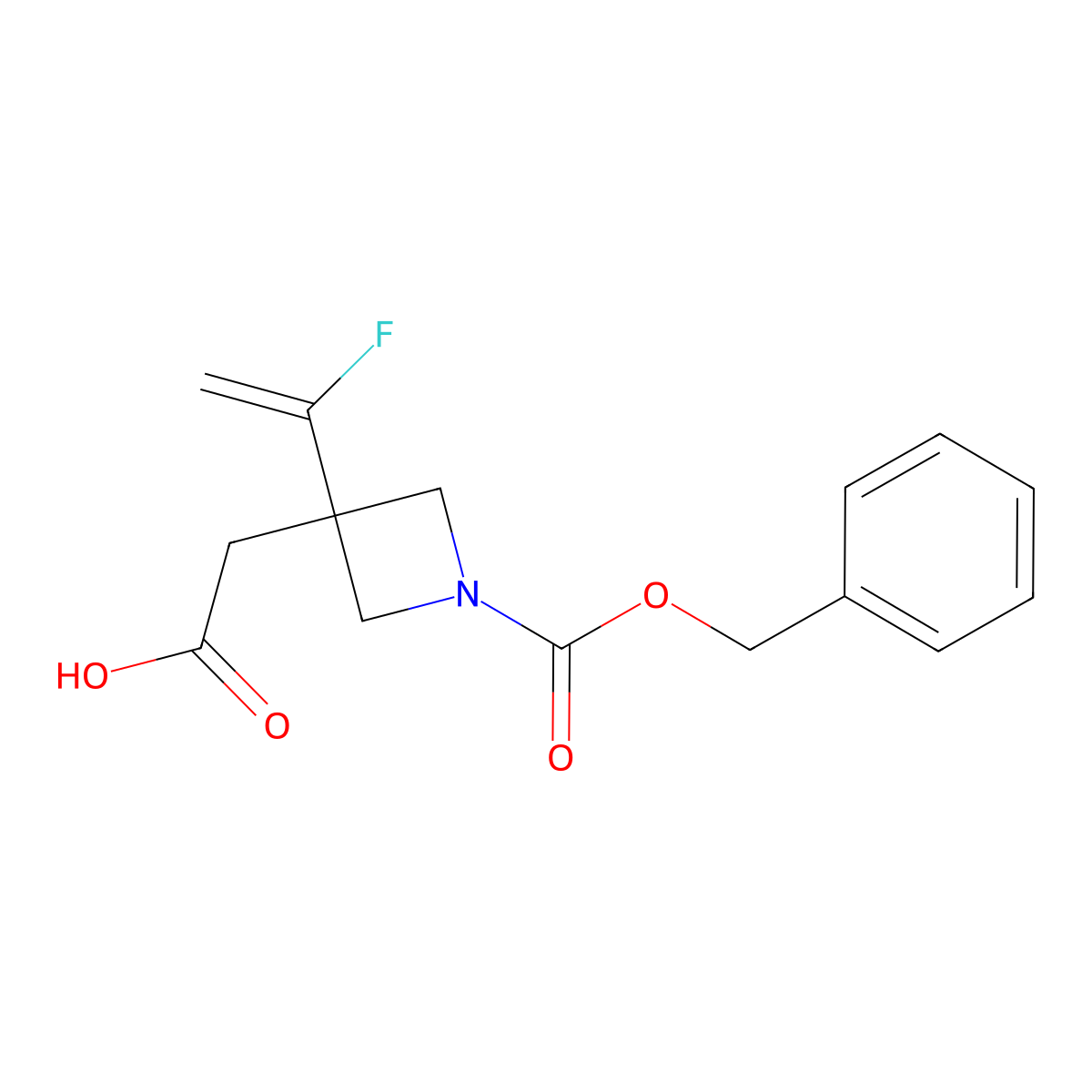 2-{1-[(Benzyloxy)carbonyl]-3-(1-fluoroethenyl)azetidin-3-yl}acetic acid molecular structure, CAS 2580242-27-7