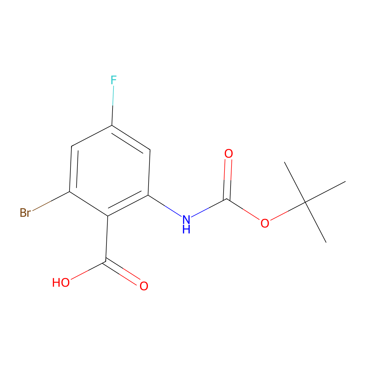 2-Bromo-6-{[(tert-butoxy)carbonyl]amino}-4-fluorobenzoic acid molecular structure, CAS 2580242-28-8