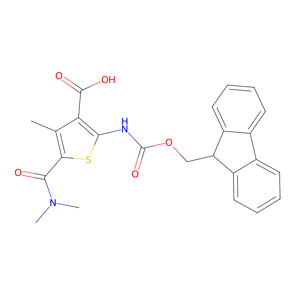 5-(dimethylcarbamoyl)-2-({[(9H-fluoren-9-yl)methoxy]carbonyl}amino)-4-methylthiophene-3-carboxylic acid molecular structure, CAS 2580242-49-3