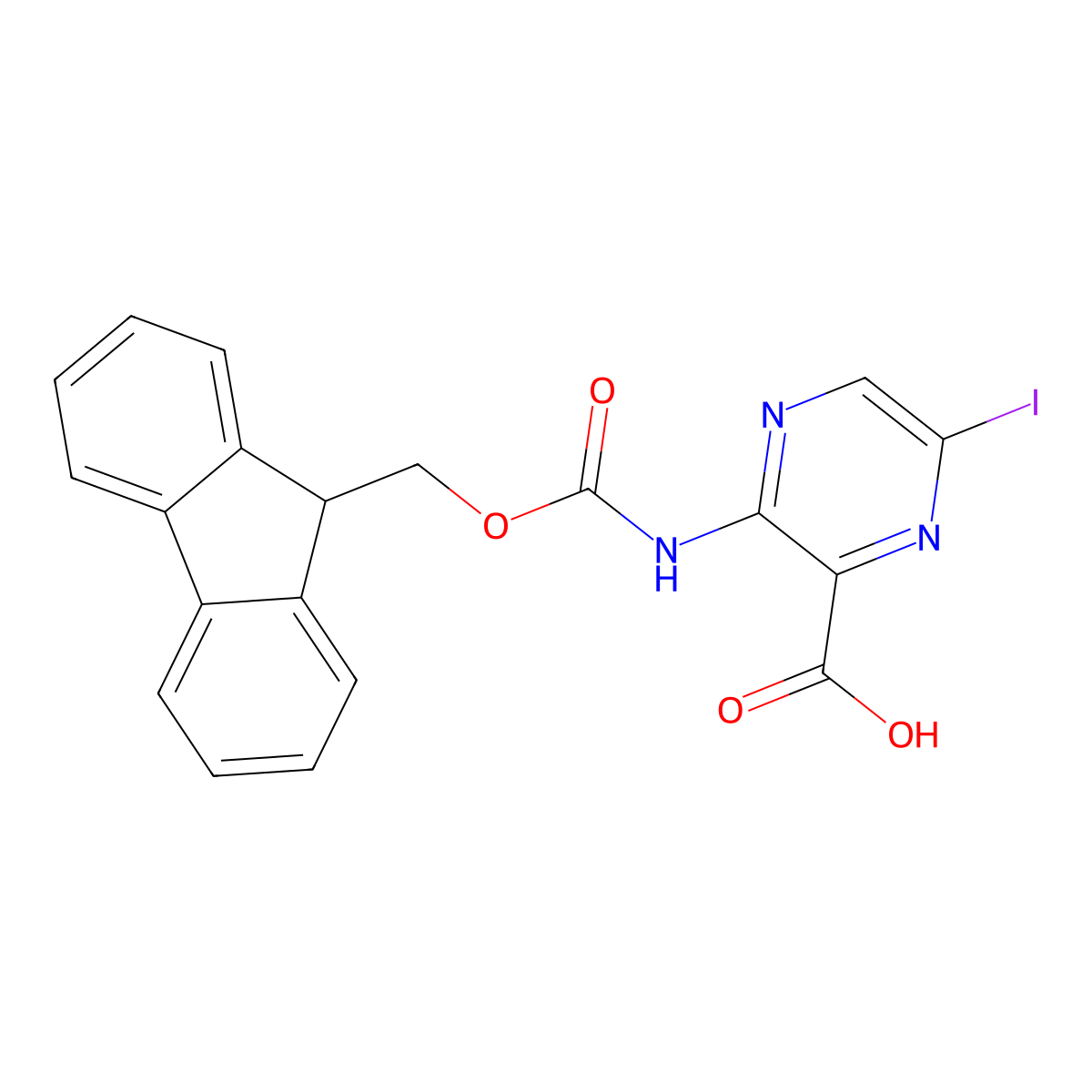 3-({[(9H-fluoren-9-yl)methoxy]carbonyl}amino)-6-iodopyrazine-2-carboxylic acid molecular structure, CAS 2580242-67-5