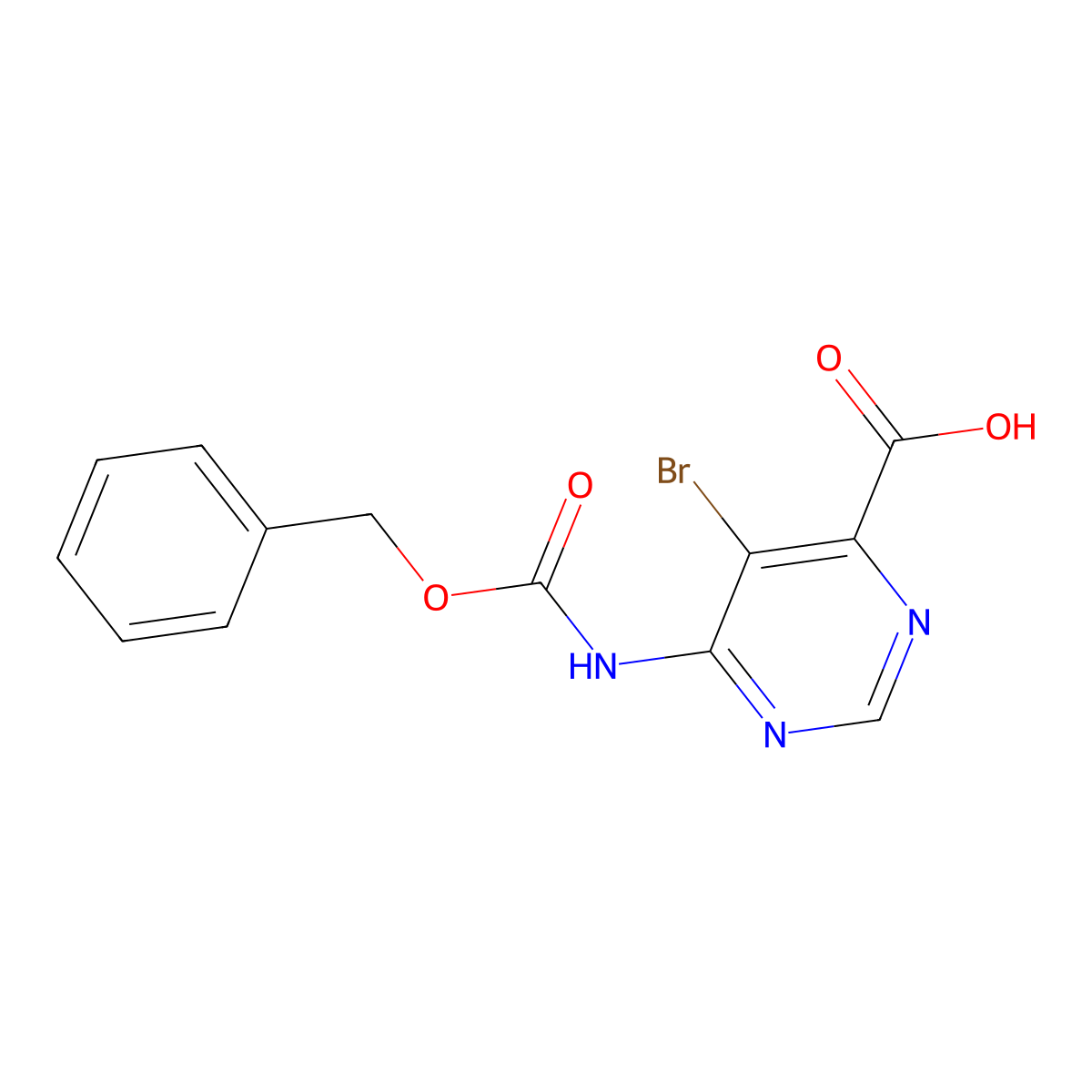6-{[(Benzyloxy)carbonyl]amino}-5-bromopyrimidine-4-carboxylic acid molecular structure, CAS 2580242-79-9