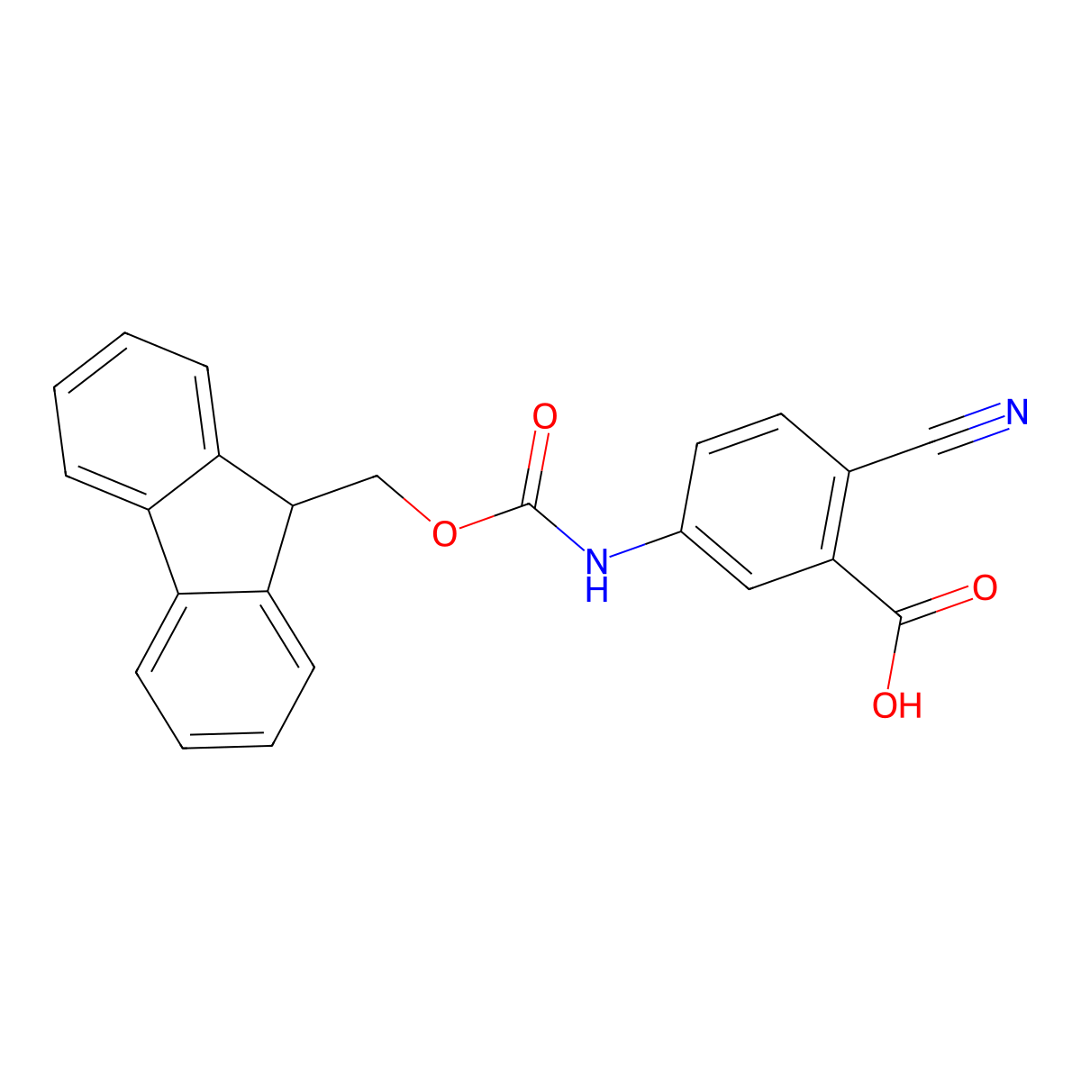 2-cyano-5-({[(9H-fluoren-9-yl)methoxy]carbonyl}amino)benzoic acid molecular structure, CAS 2580242-93-7