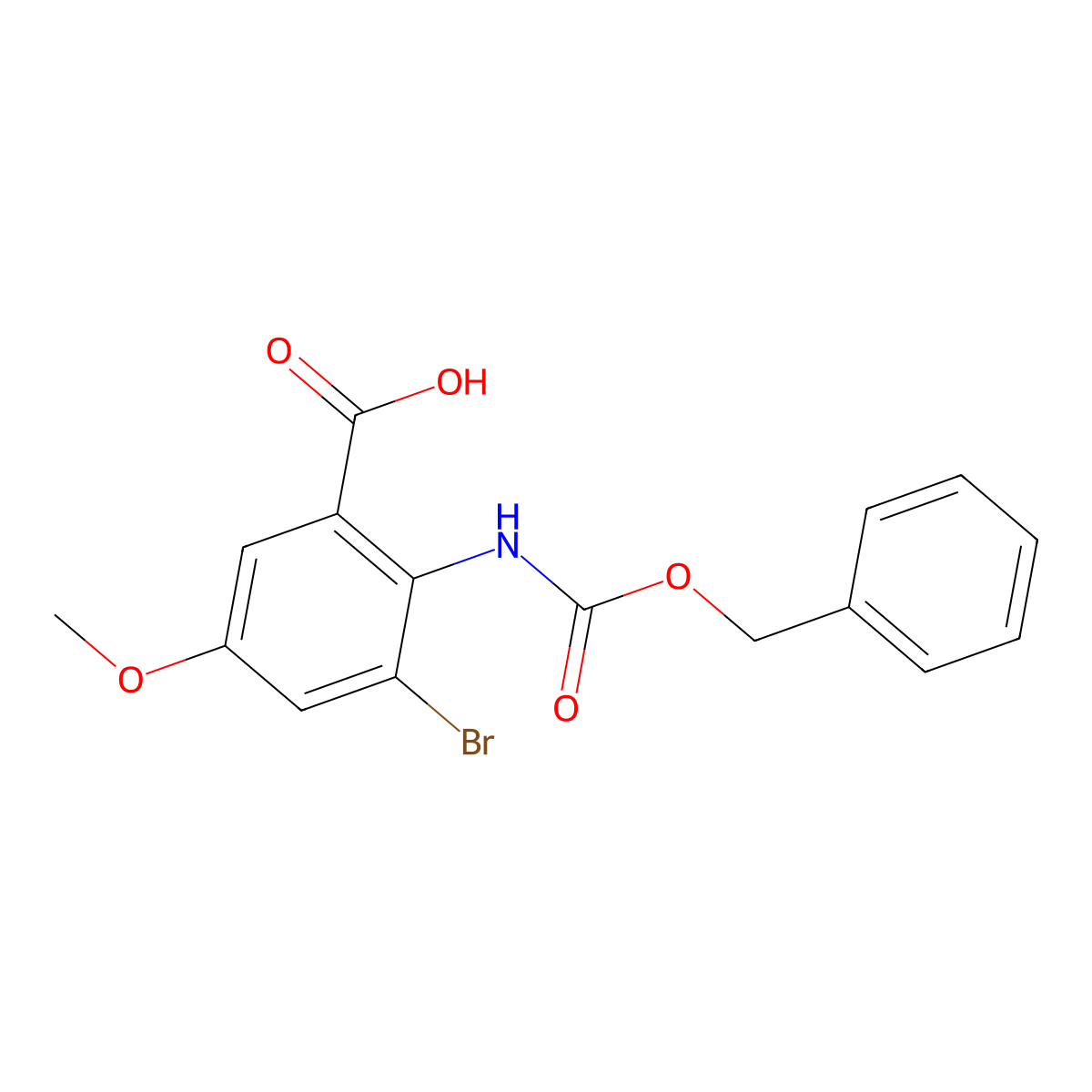 2-{[(Benzyloxy)carbonyl]amino}-3-bromo-5-methoxybenzoic acid molecular structure, CAS 2580243-03-2