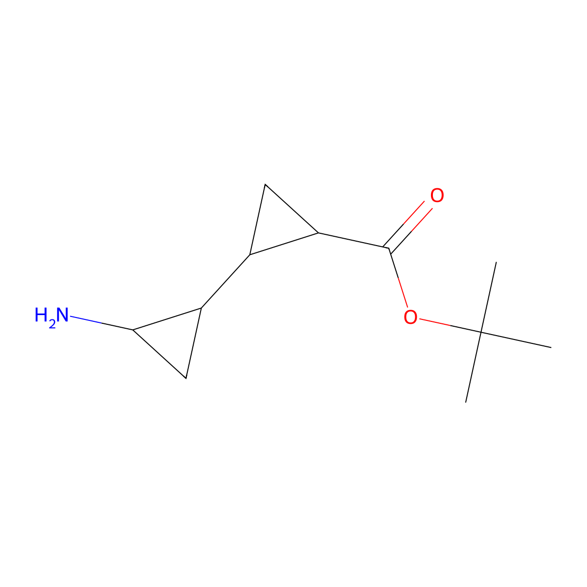 Tert-butyl 2-(2-aminocyclopropyl)cyclopropane-1-carboxylate molecular structure, CAS 2580243-09-8