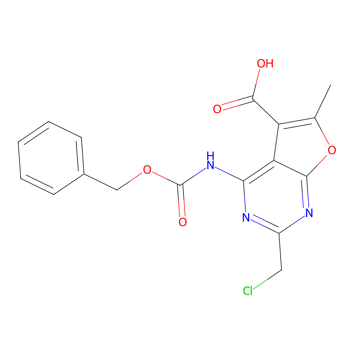 4-{[(Benzyloxy)carbonyl]amino}-2-(chloromethyl)-6-methylfuro[2,3-d]pyrimidine-5-carboxylic acid molecular structure, CAS 2580243-13-4