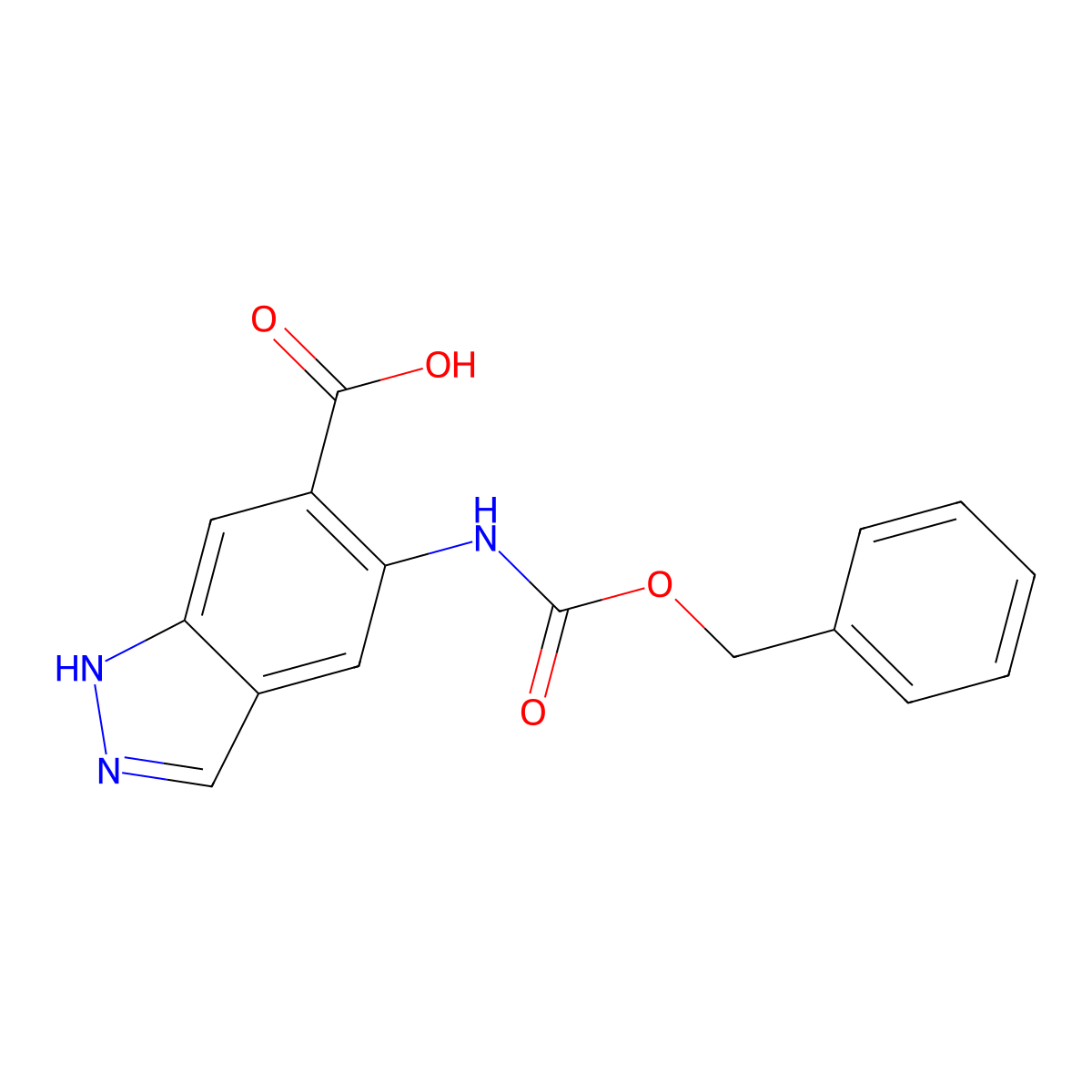 5-{[(benzyloxy)carbonyl]amino}-1H-indazole-6-carboxylic acid molecular structure, CAS 2580243-23-6