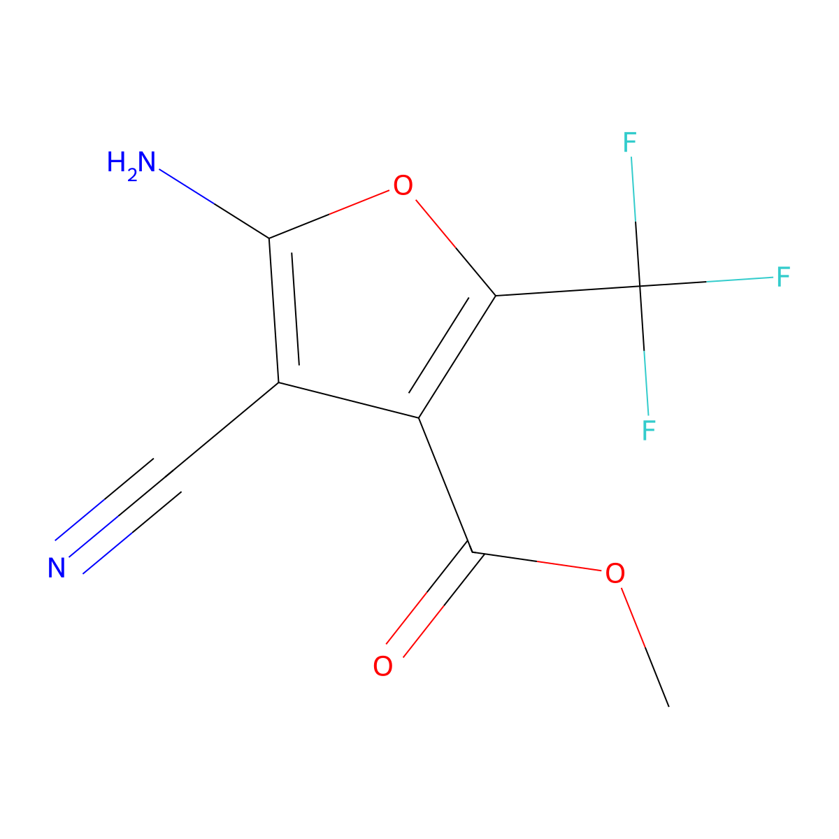 Methyl 5-amino-4-cyano-2-(trifluoromethyl)furan-3-carboxylate molecular structure, CAS 2580243-27-0