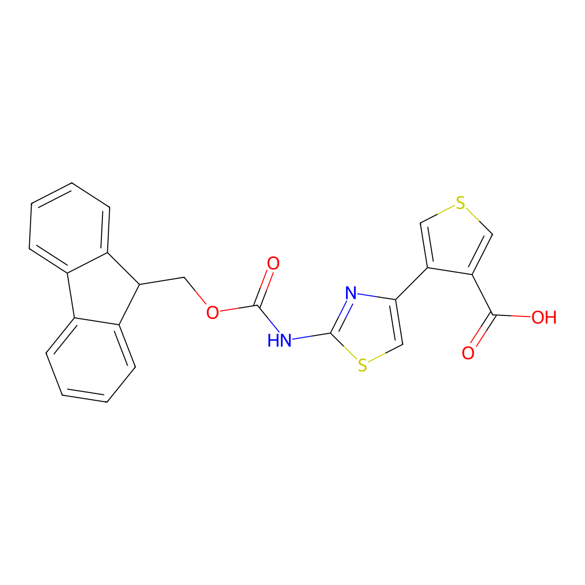 4-[2-({[(9H-fluoren-9-yl)methoxy]carbonyl}amino)-1,3-thiazol-4-yl]thiophene-3-carboxylic acid molecular structure, CAS 2580243-46-3