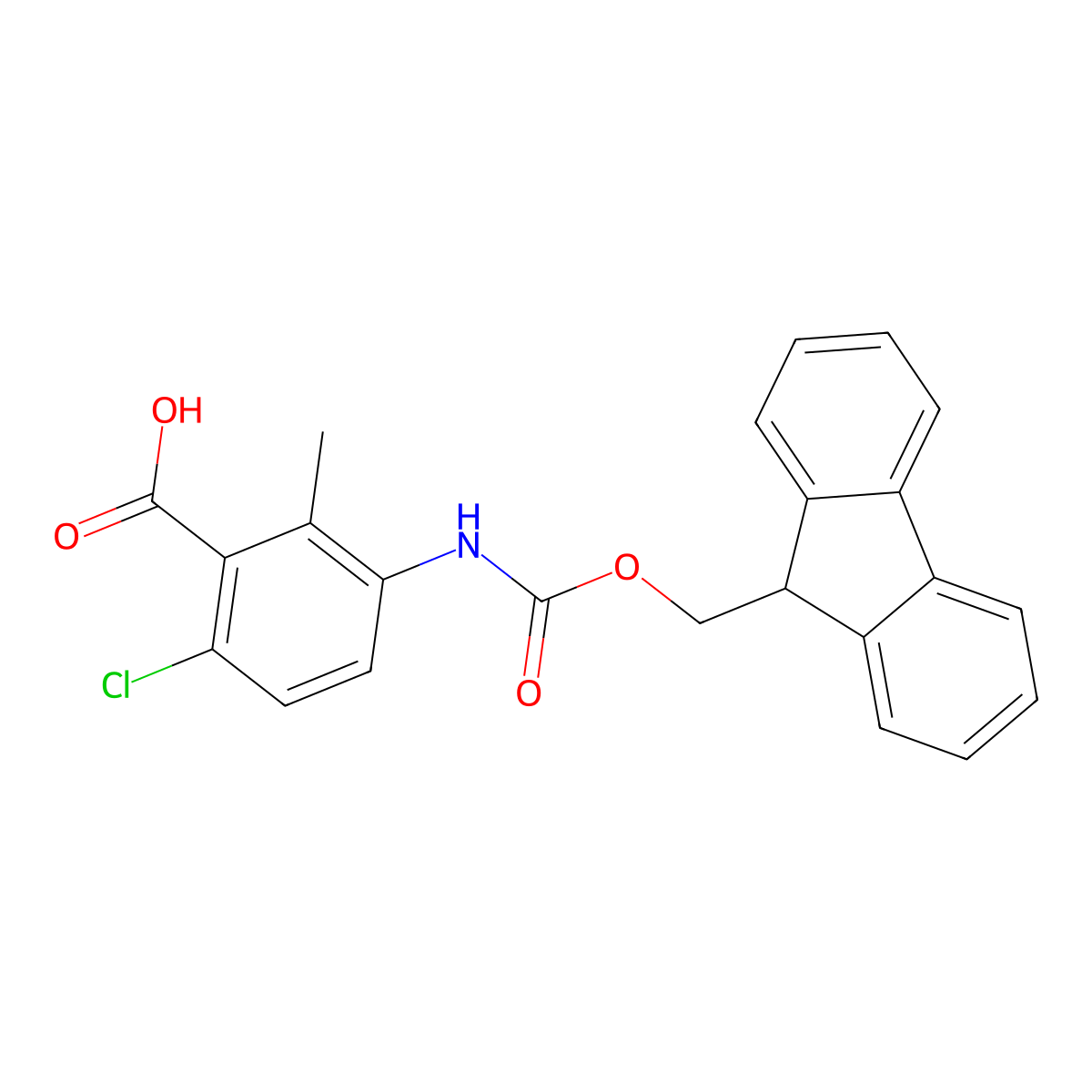 6-chloro-3-({[(9H-fluoren-9-yl)methoxy]carbonyl}amino)-2-methylbenzoic acid molecular structure, CAS 2580243-55-4