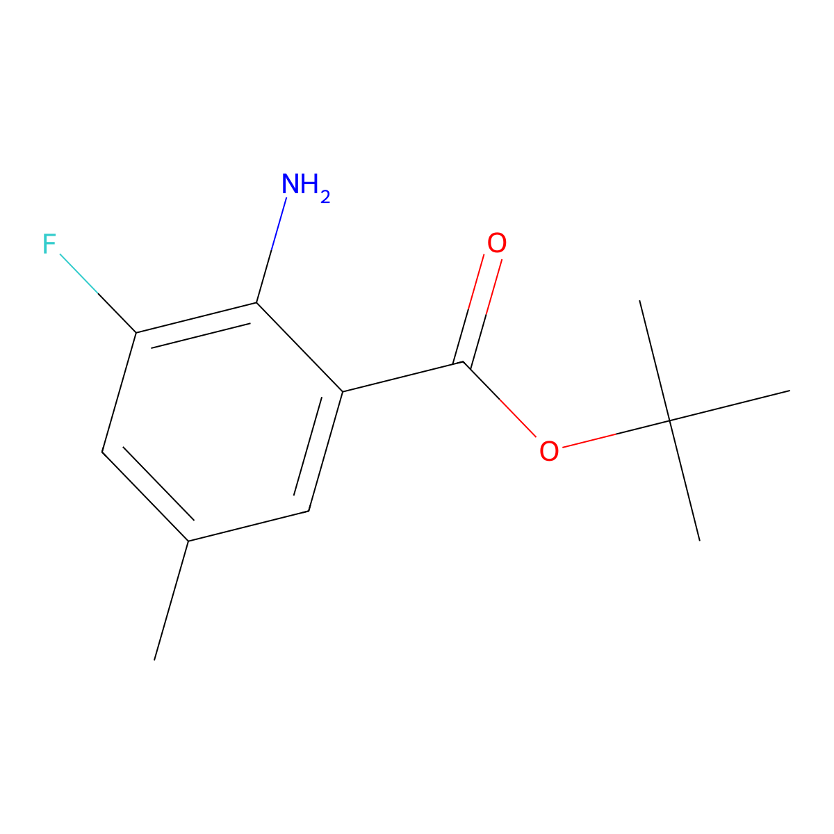 Tert-butyl 2-amino-3-fluoro-5-methylbenzoate molecular structure, CAS 2580243-66-7