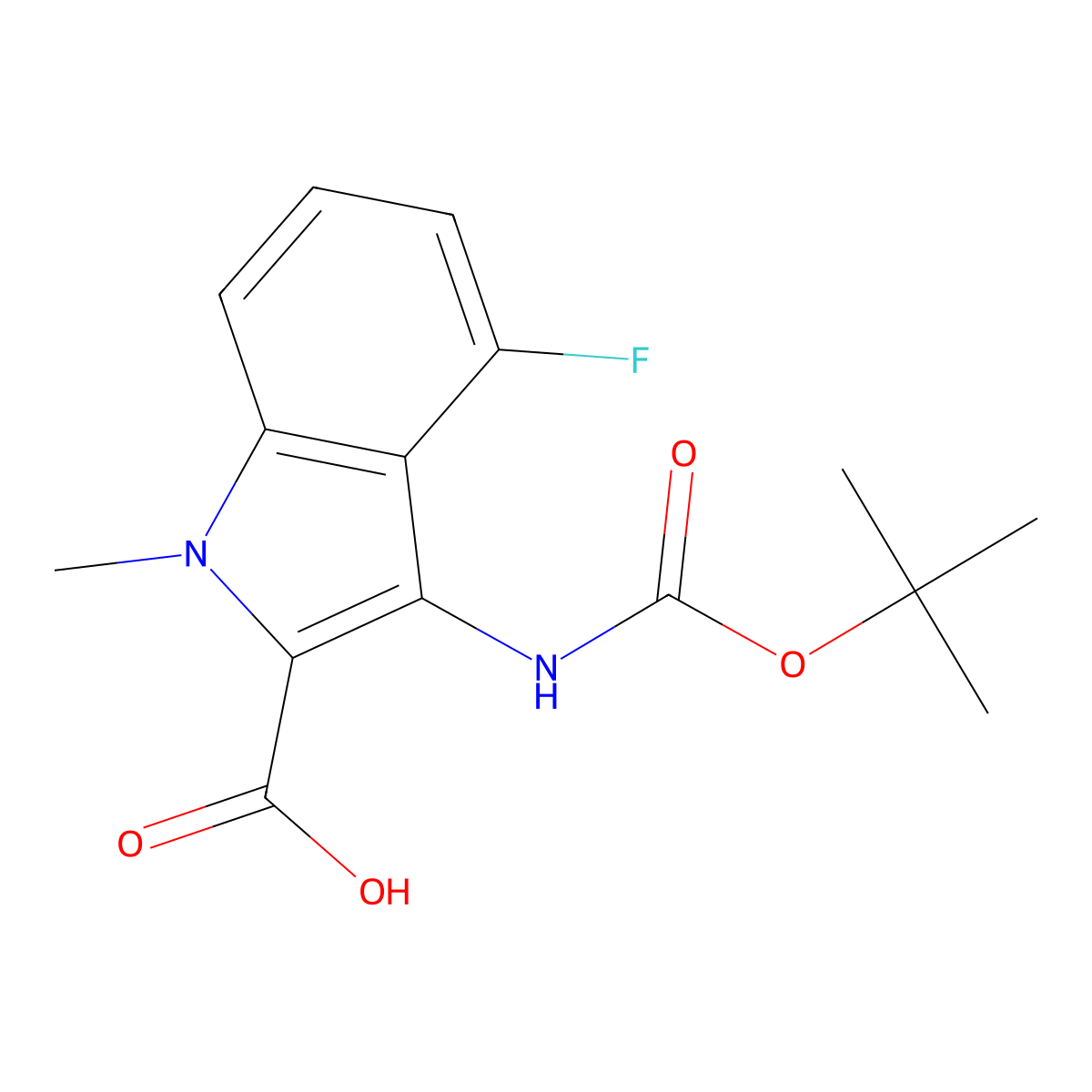 3-{[(tert-butoxy)carbonyl]amino}-4-fluoro-1-methyl-1H-indole-2-carboxylic acid molecular structure, CAS 2580243-71-4