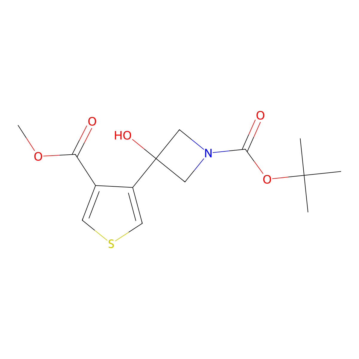 Tert-butyl 3-hydroxy-3-[4-(methoxycarbonyl)thiophen-3-yl]azetidine-1-carboxylate molecular structure, CAS 2580243-79-2
