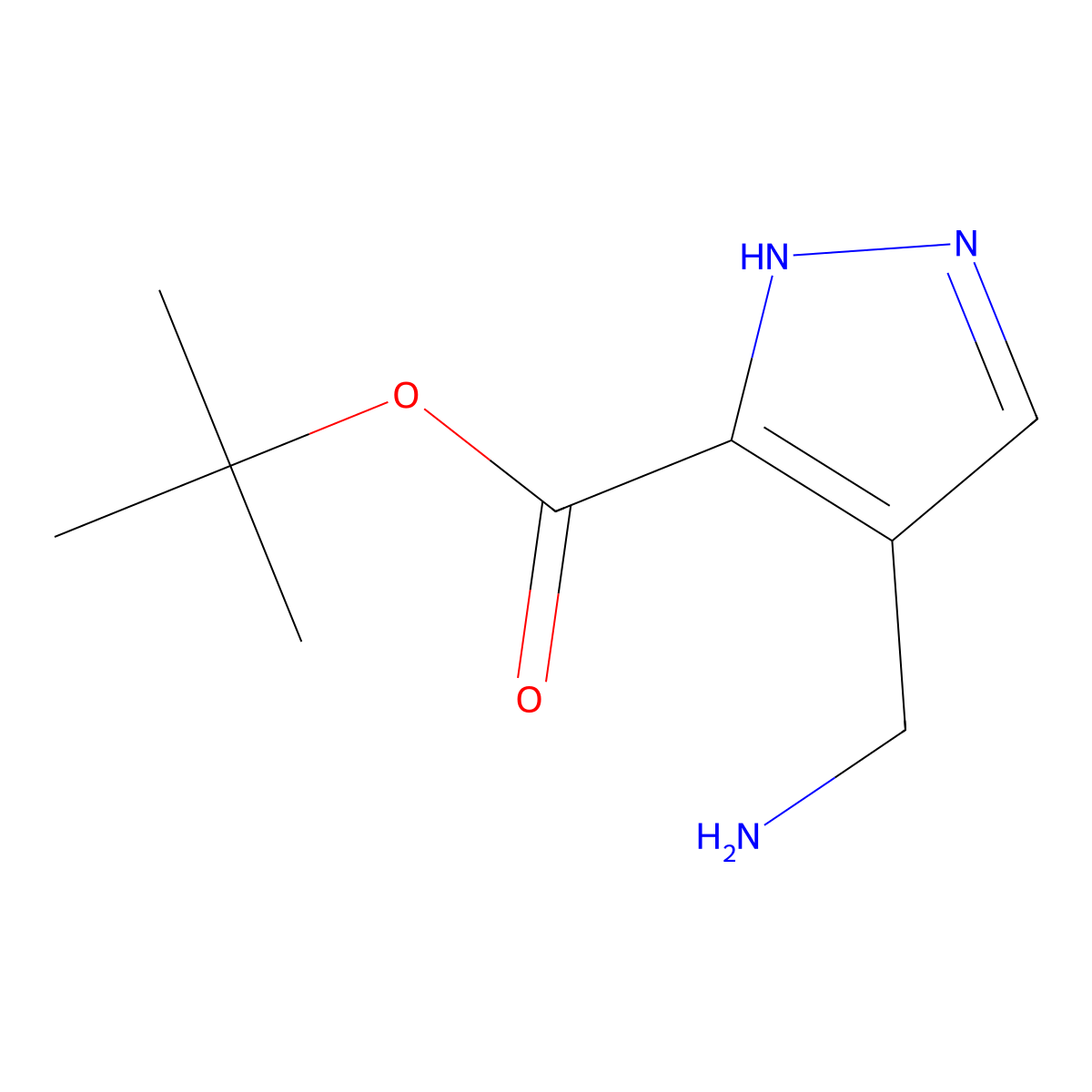 tert-butyl 4-(aminomethyl)-1H-pyrazole-3-carboxylate molecular structure, CAS 2580243-86-1
