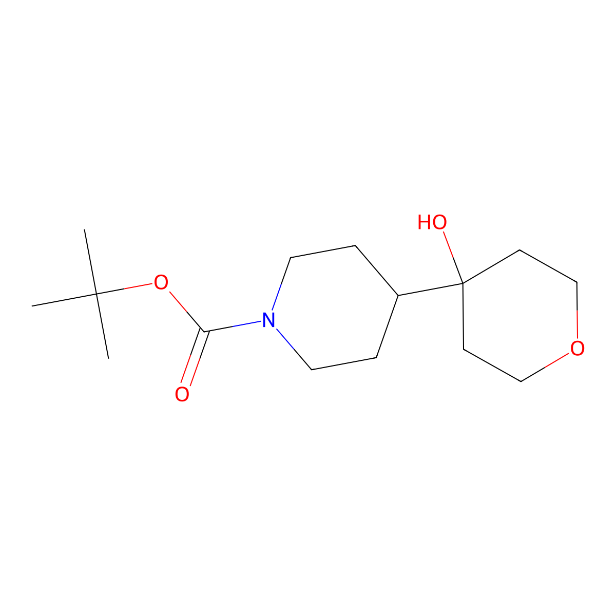 Tert-butyl 4-(4-hydroxyoxan-4-yl)piperidine-1-carboxylate molecular structure, CAS 2580243-90-7