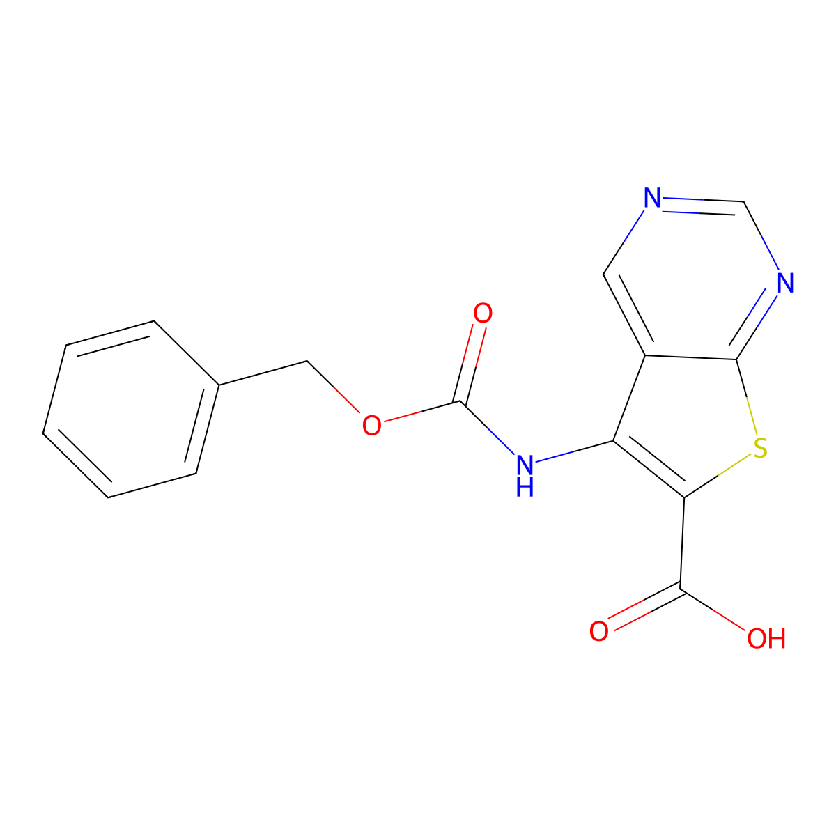 5-{[(Benzyloxy)carbonyl]amino}thieno[2,3-d]pyrimidine-6-carboxylic acid molecular structure, CAS 2580243-93-0