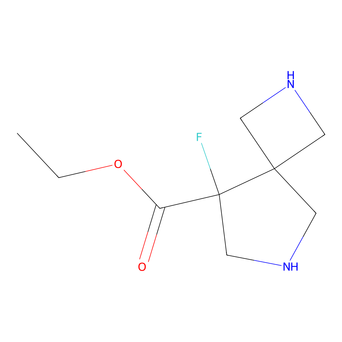 Ethyl 8-fluoro-2,6-diazaspiro[3.4]octane-8-carboxylate molecular structure, CAS 2580244-02-4