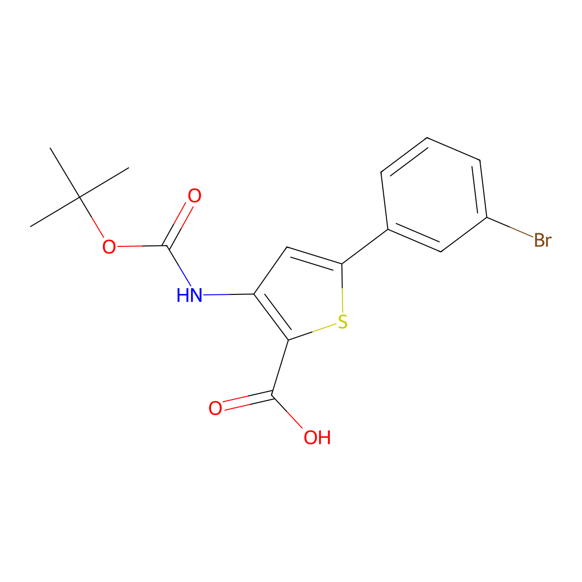 5-(3-Bromophenyl)-3-{[(tert-butoxy)carbonyl]amino}thiophene-2-carboxylic acid molecular structure, CAS 2580244-03-5