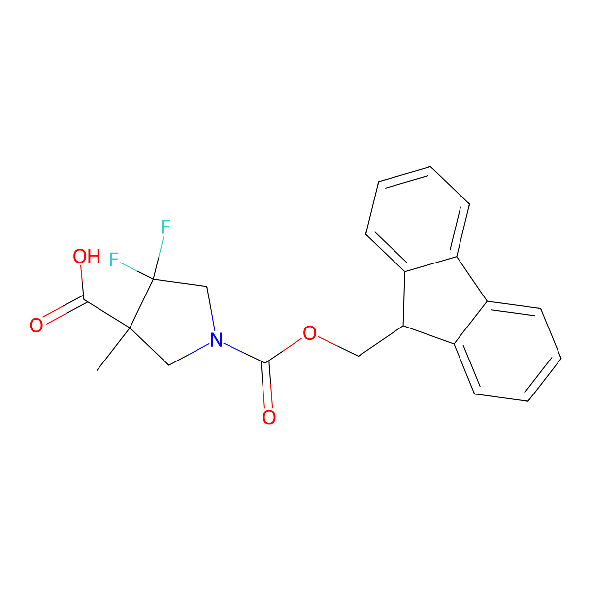 1-(9H-Fluoren-9-ylmethoxycarbonyl)-4,4-difluoro-3-methylpyrrolidine-3-carboxylic acid molecular structure, CAS 2580244-20-6