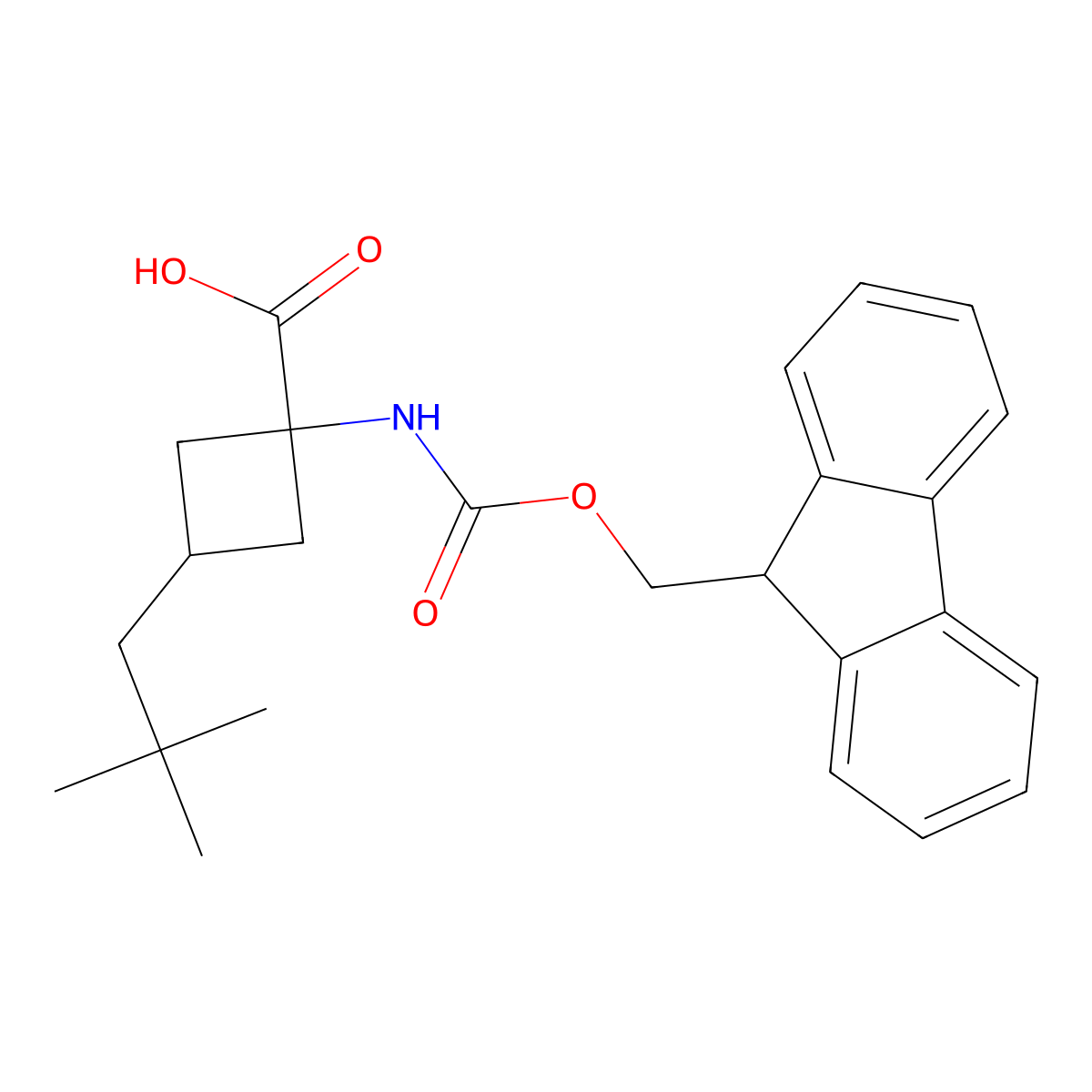 3-(2,2-Dimethylpropyl)-1-(9H-fluoren-9-ylmethoxycarbonylamino)cyclobutane-1-carboxylic acid molecular structure, CAS 2580244-29-5