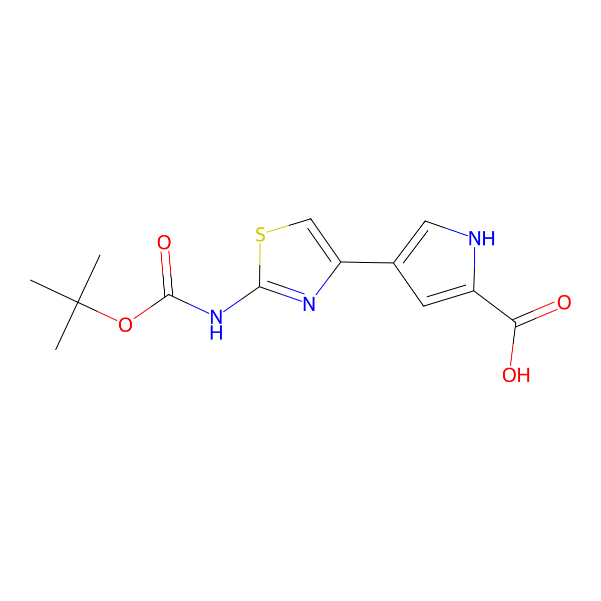 4-(2-{[(tert-butoxy)carbonyl]amino}-1,3-thiazol-4-yl)-1H-pyrrole-2-carboxylic acid molecular structure, CAS 2580244-38-6