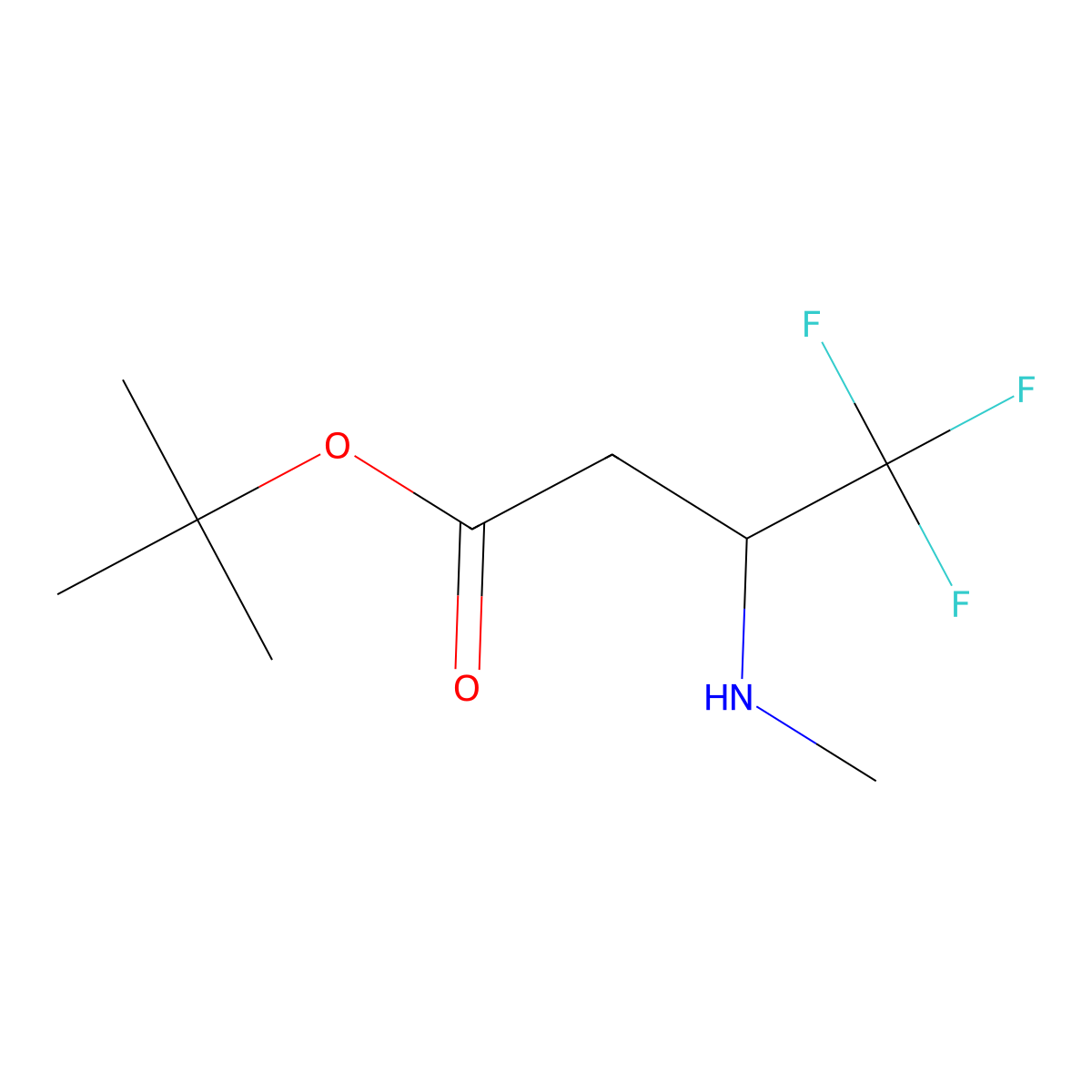 Tert-butyl 4,4,4-trifluoro-3-(methylamino)butanoate molecular structure, CAS 2580244-48-8