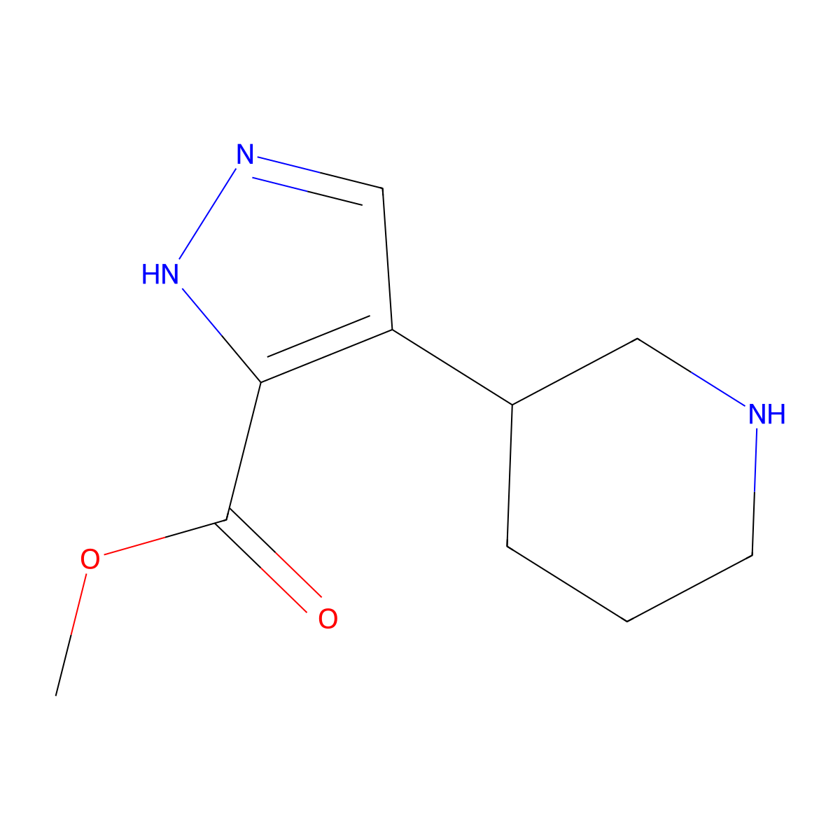 methyl 4-(piperidin-3-yl)-1H-pyrazole-3-carboxylate molecular structure, CAS 2580244-58-0
