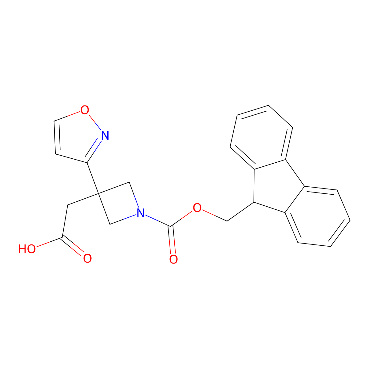 2-(1-{[(9H-fluoren-9-yl)methoxy]carbonyl}-3-(1,2-oxazol-3-yl)azetidin-3-yl)acetic acid molecular structure, CAS 2580244-66-0