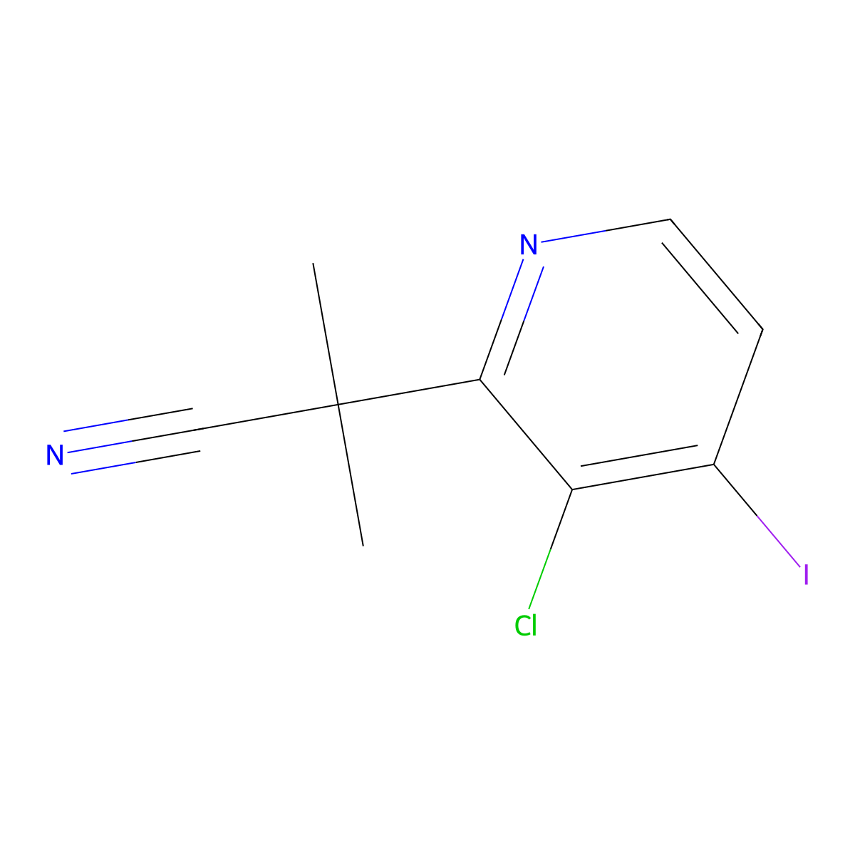 2-(3-Chloro-4-iodopyridin-2-yl)-2-methylpropanenitrile molecular structure, CAS 2580244-69-3