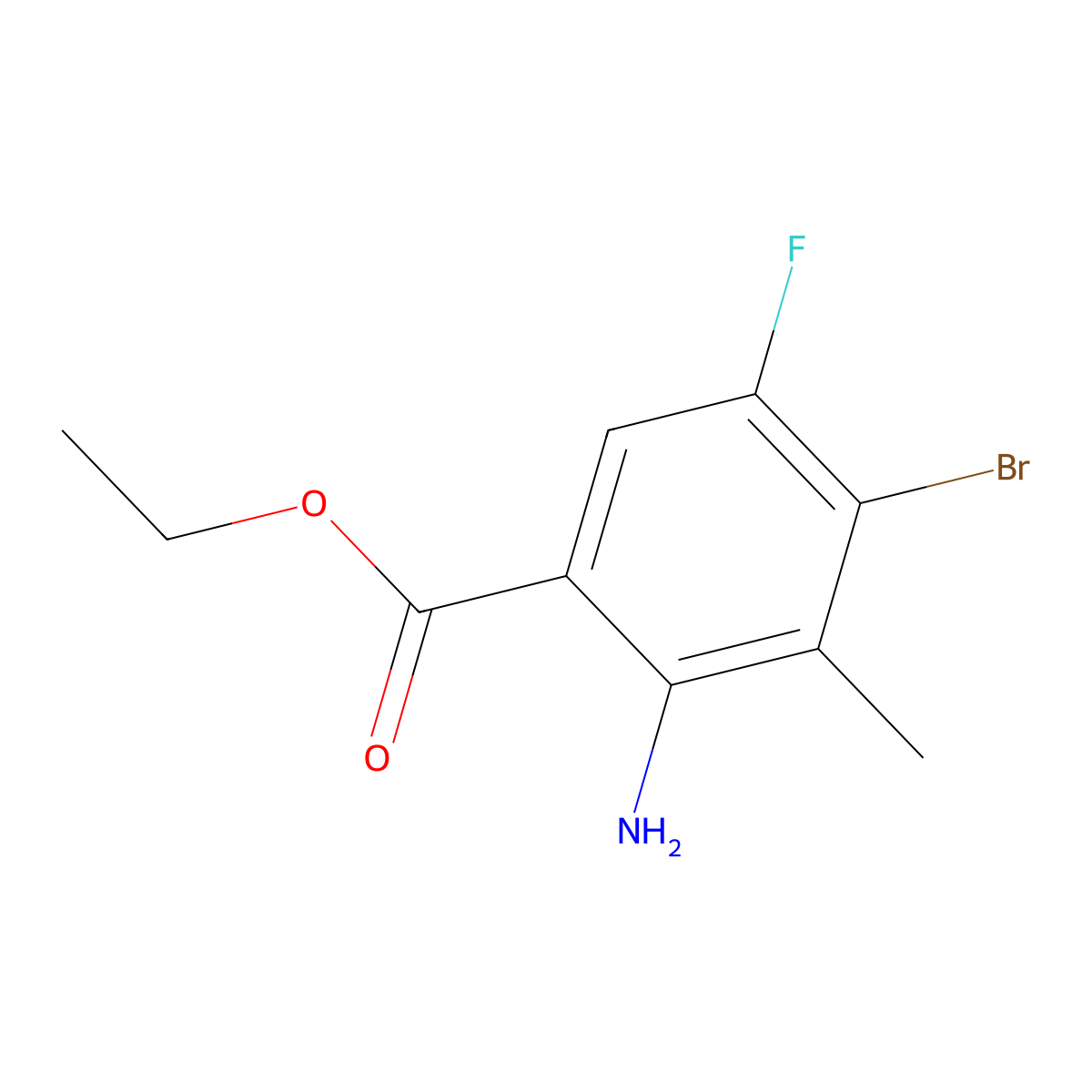 Ethyl 2-amino-4-bromo-5-fluoro-3-methylbenzoate molecular structure, CAS 2580244-72-8