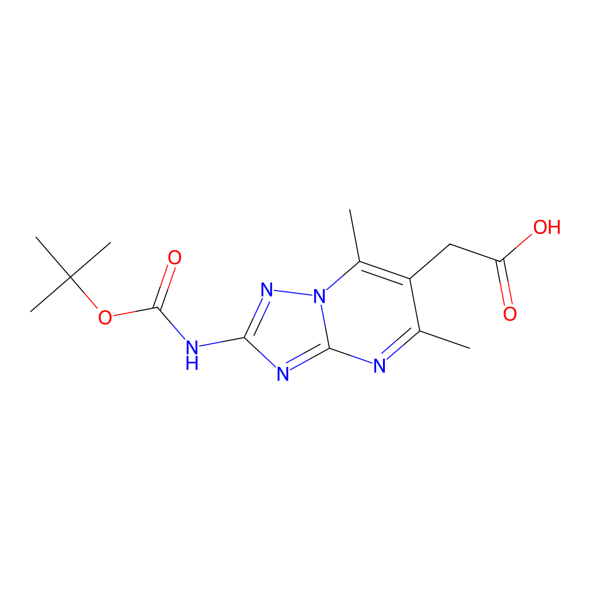 2-(2-{[(Tert-butoxy)carbonyl]amino}-5,7-dimethyl-[1,2,4]triazolo[1,5-a]pyrimidin-6-yl)acetic acid molecular structure, CAS 2580248-19-5