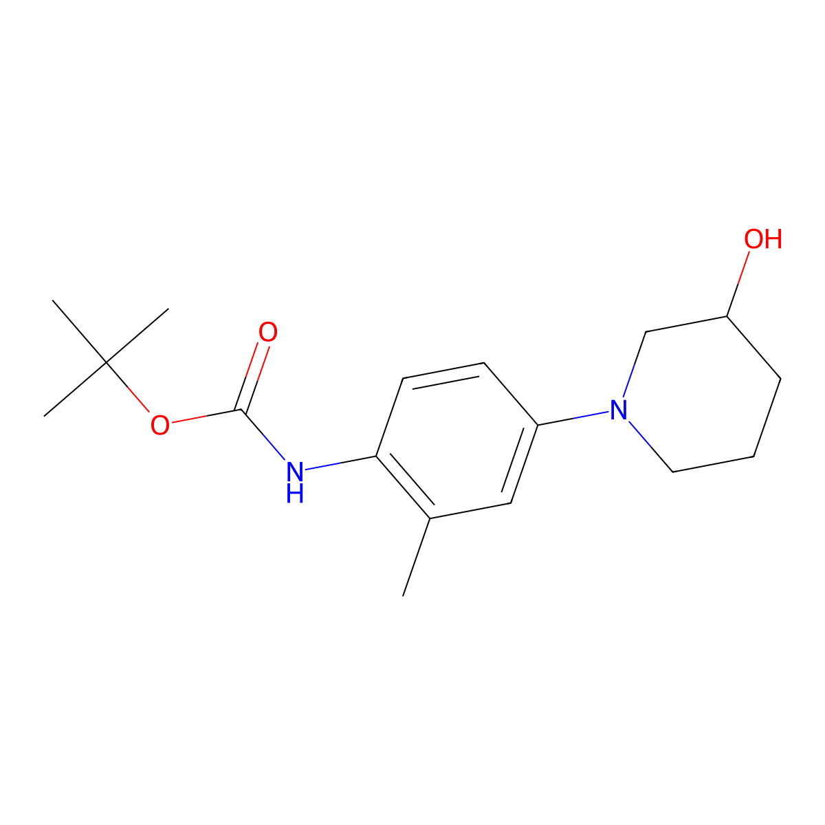 tert-butyl N-[4-(3-hydroxypiperidin-1-yl)-2-methylphenyl]carbamate molecular structure, CAS 2580248-22-0