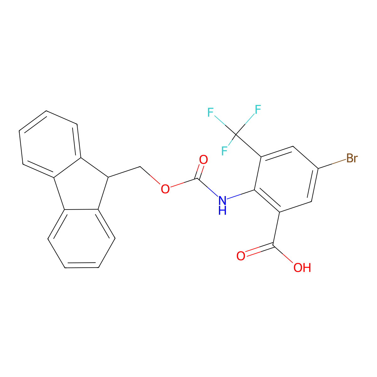 5-bromo-2-({[(9H-fluoren-9-yl)methoxy]carbonyl}amino)-3-(trifluoromethyl)benzoic acid molecular structure, CAS 2580248-24-2