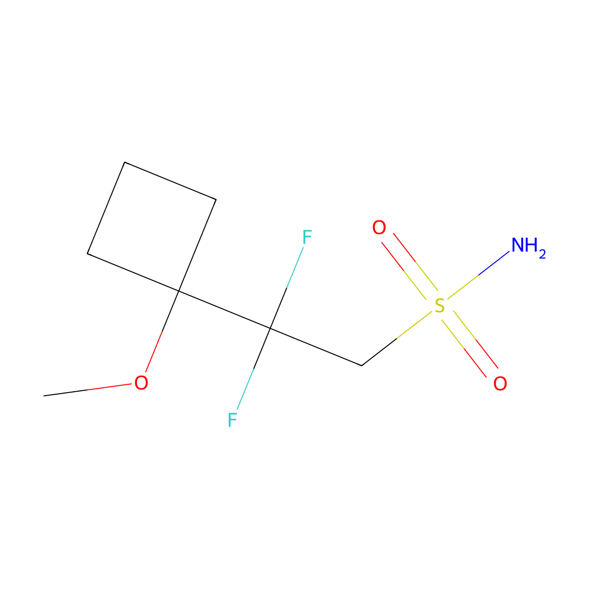 2,2-Difluoro-2-(1-methoxycyclobutyl)ethane-1-sulfonamide molecular structure, CAS 2580248-42-4