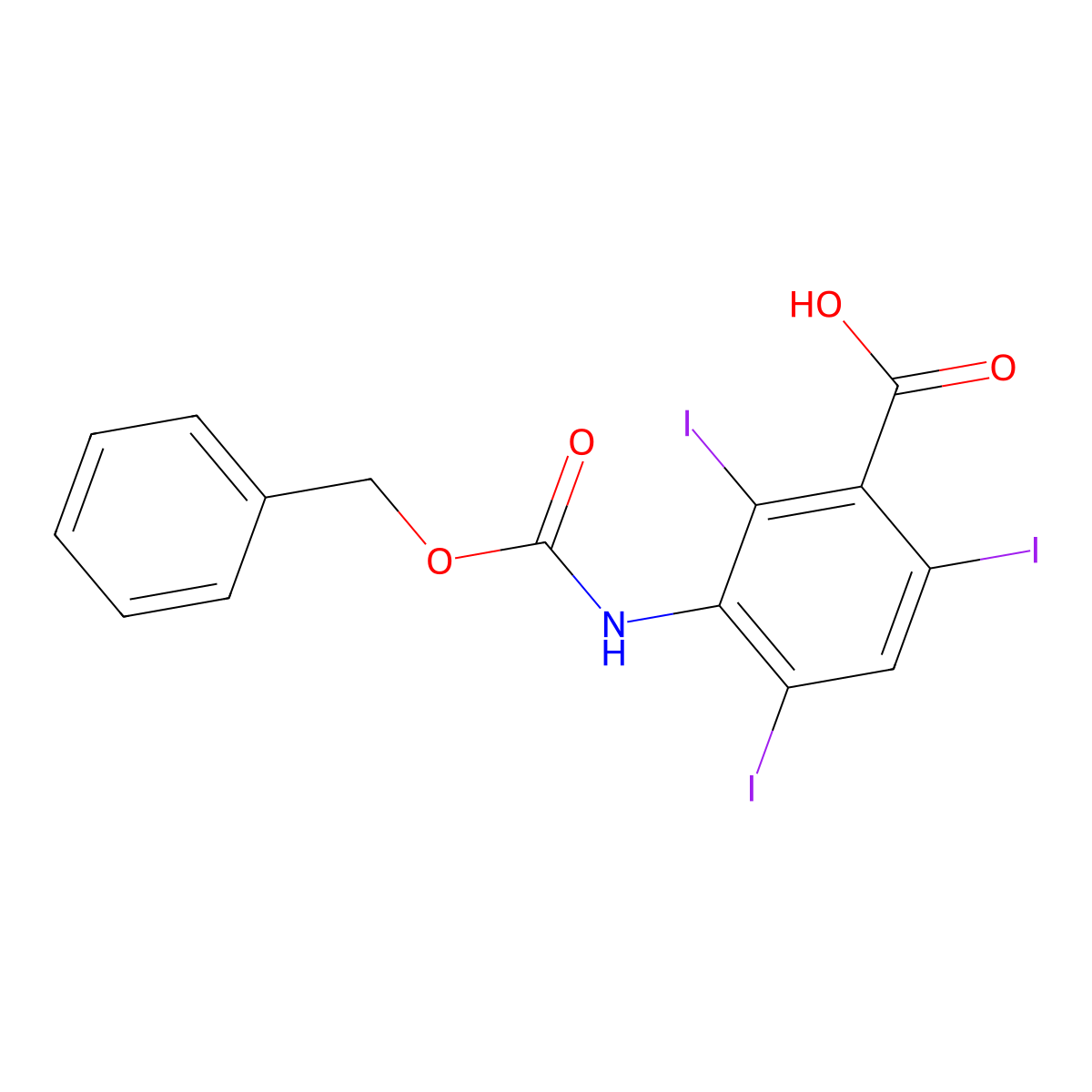 3-{[(Benzyloxy)carbonyl]amino}-2,4,6-triiodobenzoic acid molecular structure, CAS 2580248-49-1