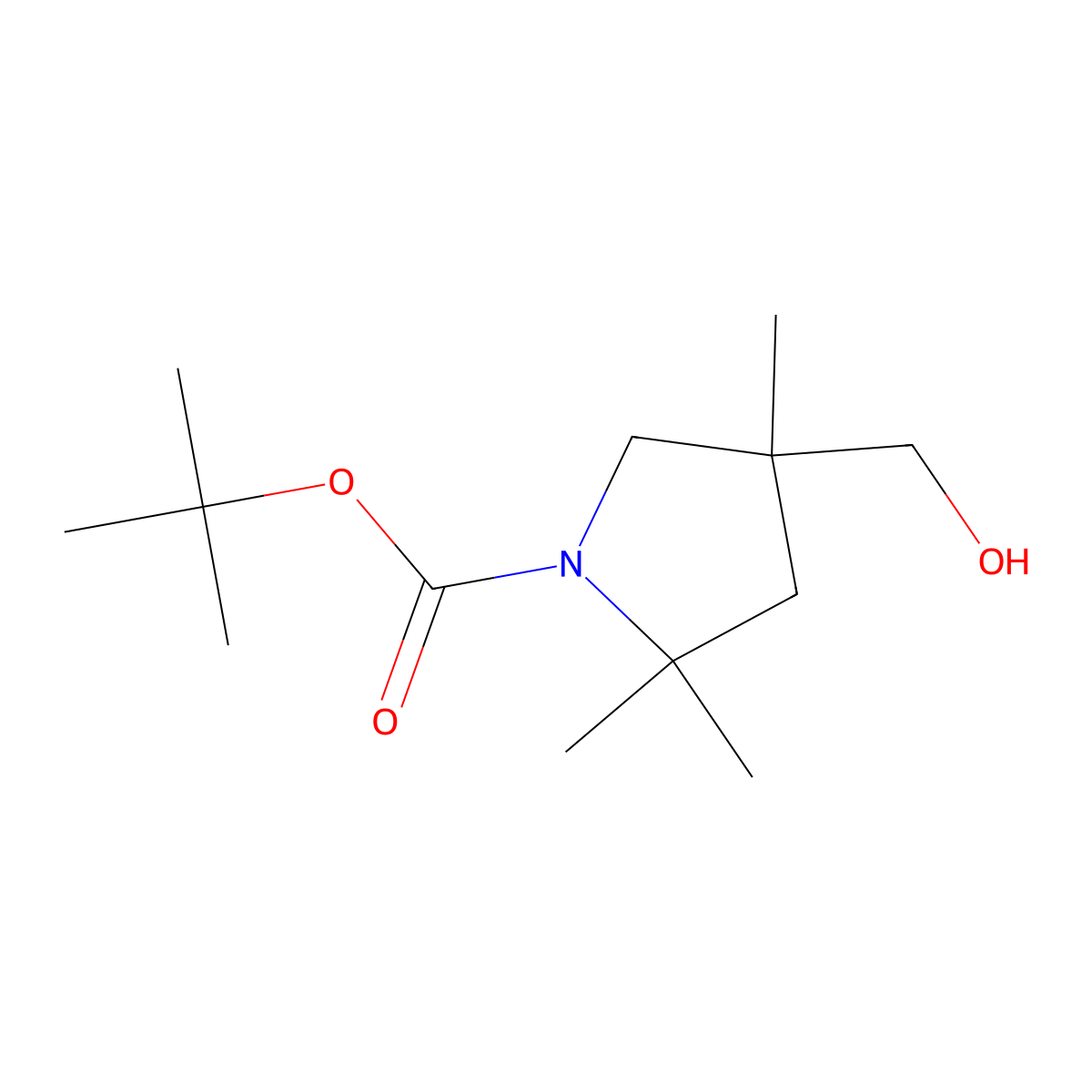 Tert-butyl 4-(hydroxymethyl)-2,2,4-trimethylpyrrolidine-1-carboxylate molecular structure, CAS 2580248-50-4