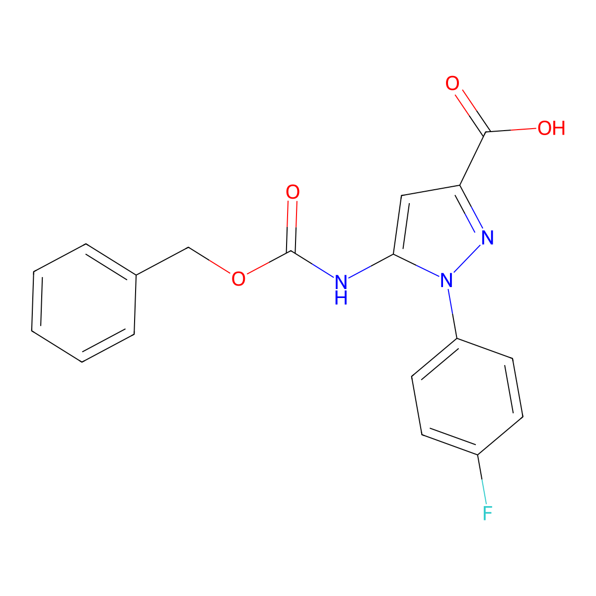 5-{[(benzyloxy)carbonyl]amino}-1-(4-fluorophenyl)-1H-pyrazole-3-carboxylic acid molecular structure, CAS 2580248-61-7