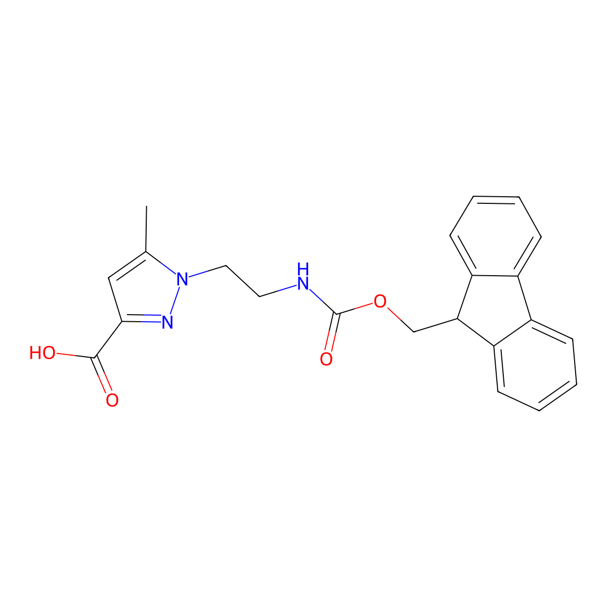 1-[2-({[(9H-fluoren-9-yl)methoxy]carbonyl}amino)ethyl]-5-methyl-1H-pyrazole-3-carboxylic acid molecular structure, CAS 2580248-81-1