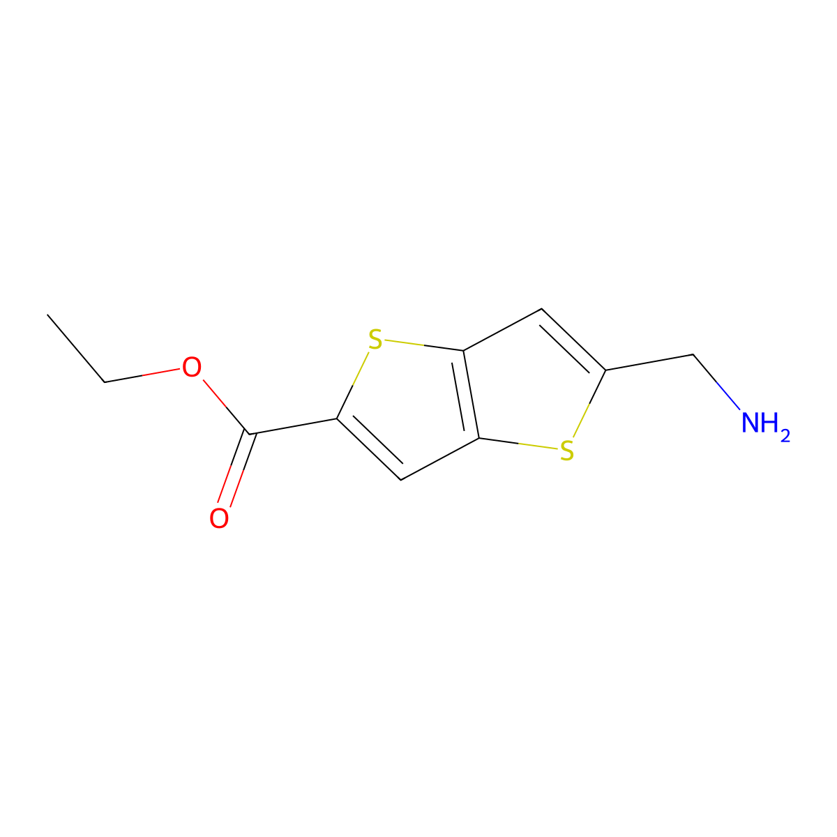 Ethyl 5-(aminomethyl)thieno[3,2-b]thiophene-2-carboxylate molecular structure, CAS 2580248-91-3