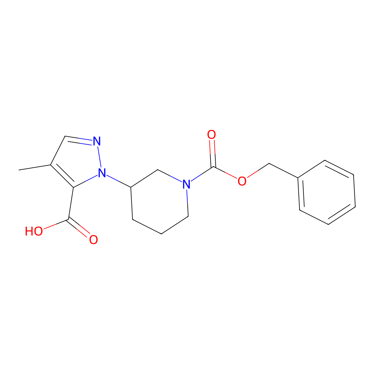 1-{1-[(benzyloxy)carbonyl]piperidin-3-yl}-4-methyl-1H-pyrazole-5-carboxylic acid molecular structure, CAS 2580248-92-4