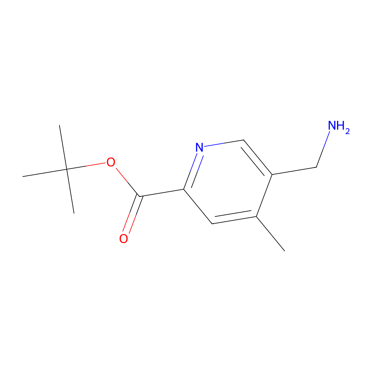 Tert-butyl 5-(aminomethyl)-4-methylpyridine-2-carboxylate molecular structure, CAS 2580249-08-5