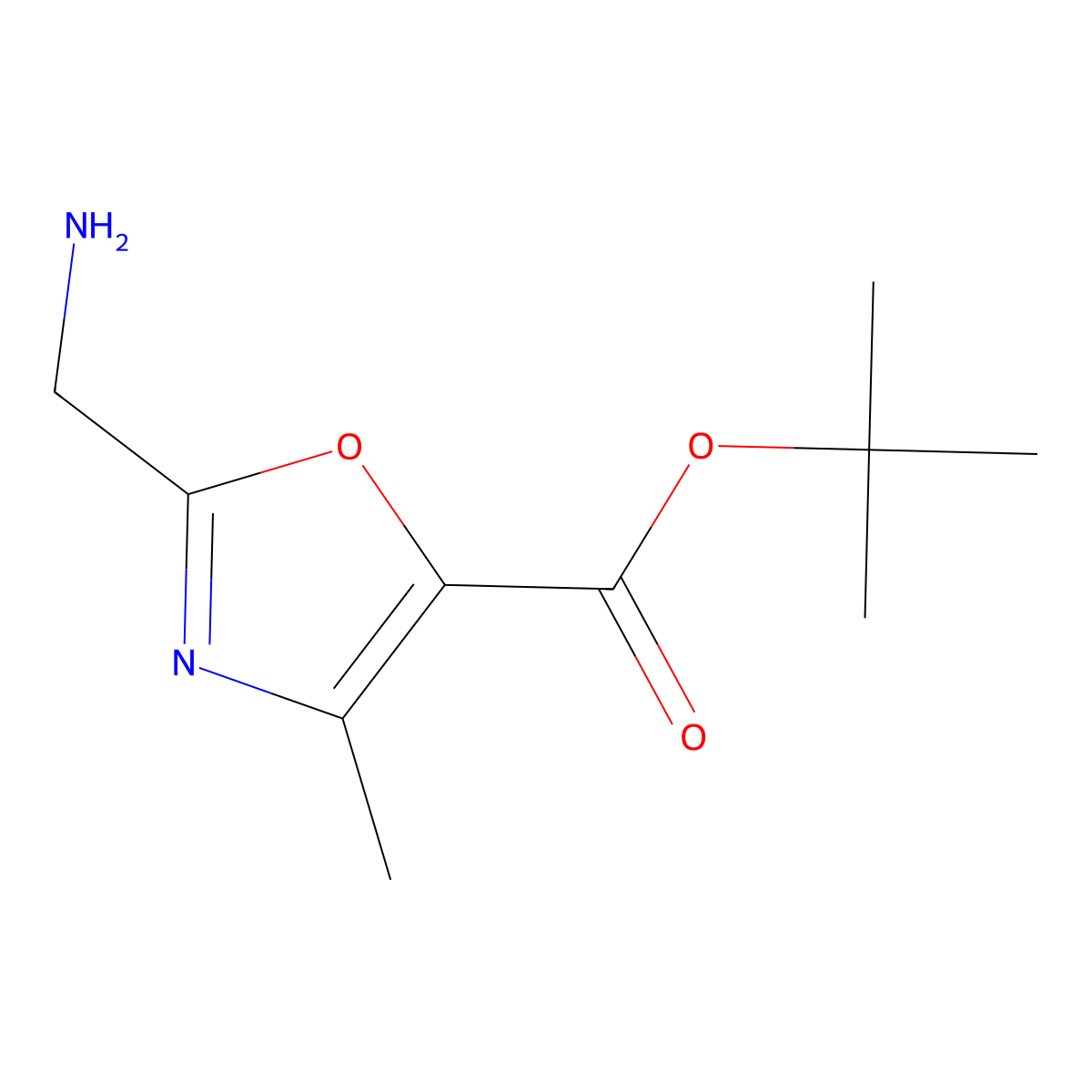 Tert-butyl 2-(aminomethyl)-4-methyl-1,3-oxazole-5-carboxylate molecular structure, CAS 2580249-28-9