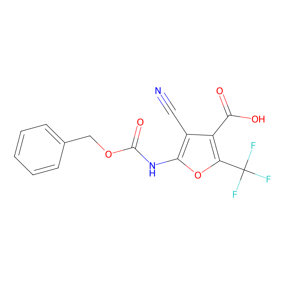 5-{[(Benzyloxy)carbonyl]amino}-4-cyano-2-(trifluoromethyl)furan-3-carboxylic acid molecular structure, CAS 2580249-49-4