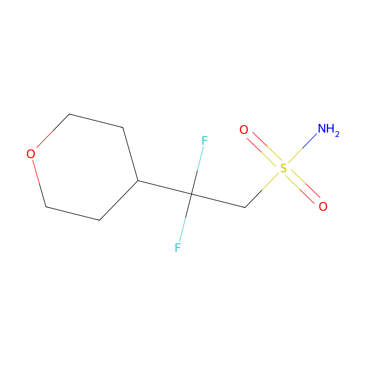 2,2-Difluoro-2-(oxan-4-yl)ethane-1-sulfonamide molecular structure, CAS 2580249-51-8