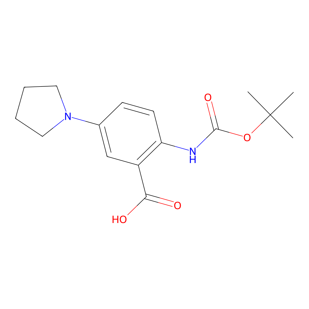 2-{[(Tert-butoxy)carbonyl]amino}-5-(pyrrolidin-1-yl)benzoic acid molecular structure, CAS 2580249-64-3