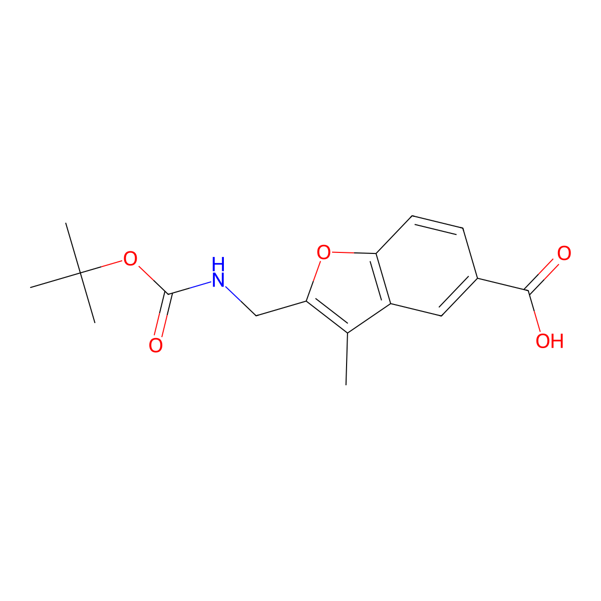2-({[(Tert-butoxy)carbonyl]amino}methyl)-3-methyl-1-benzofuran-5-carboxylic acid molecular structure, CAS 2580249-65-4