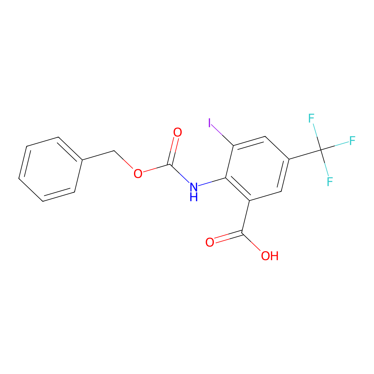 2-{[(Benzyloxy)carbonyl]amino}-3-iodo-5-(trifluoromethyl)benzoic acid molecular structure, CAS 2580249-66-5