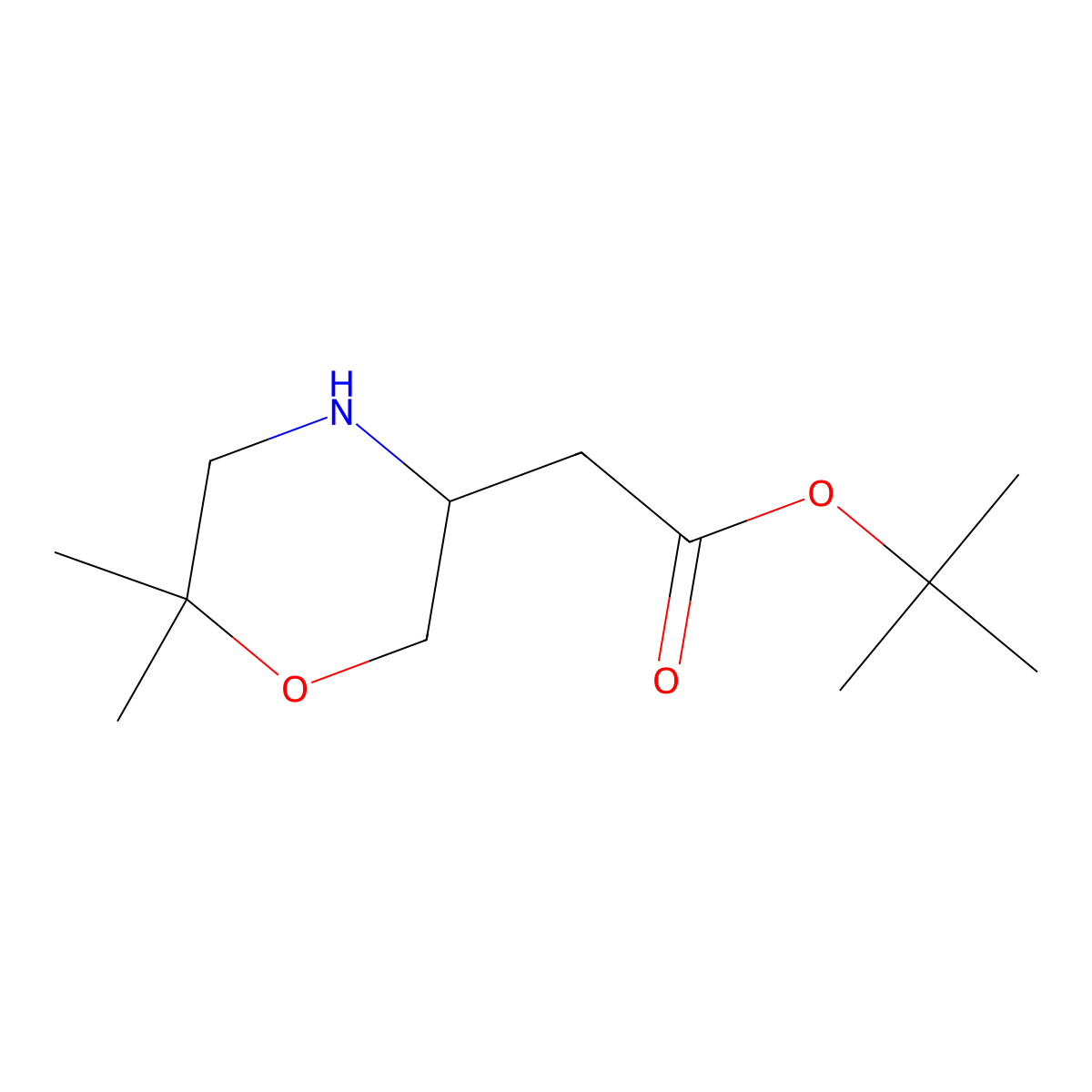 Tert-butyl 2-(6,6-dimethylmorpholin-3-yl)acetate molecular structure, CAS 2580250-07-1